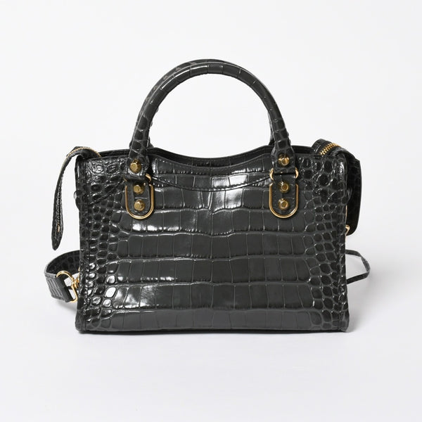 極美品 BALENCIAGA バレンシアガ クラシックメタルエッジシティ 2WAY ハンドバッグ ショルダーバッグ 390160 グレー ゴールド金具 中古 4a006968