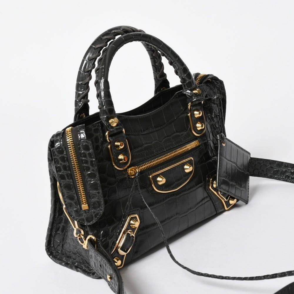 極美品 BALENCIAGA バレンシアガ クラシックメタルエッジシティ 2WAY ハンドバッグ ショルダーバッグ 390160 グレー ゴールド金具 中古 4a006968