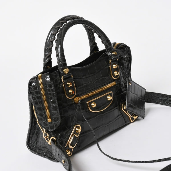 極美品 BALENCIAGA バレンシアガ クラシックメタルエッジシティ 2WAY ハンドバッグ ショルダーバッグ 390160 グレー ゴールド金具 中古 4a006968