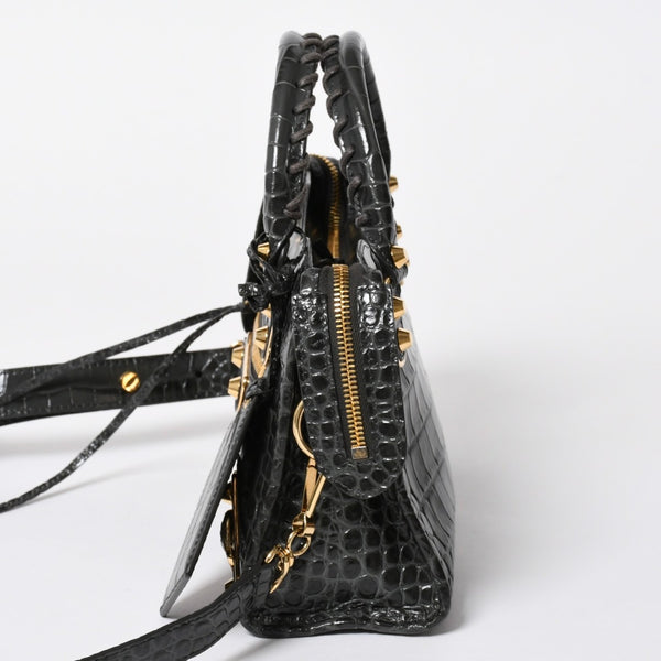 極美品 BALENCIAGA バレンシアガ クラシックメタルエッジシティ 2WAY ハンドバッグ ショルダーバッグ 390160 グレー ゴールド金具 中古 4a006968