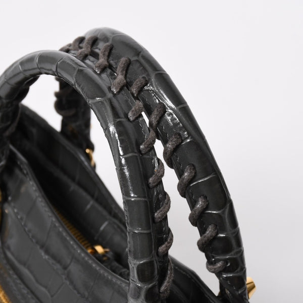 極美品 BALENCIAGA バレンシアガ クラシックメタルエッジシティ 2WAY ハンドバッグ ショルダーバッグ 390160 グレー ゴールド金具 中古 4a006968
