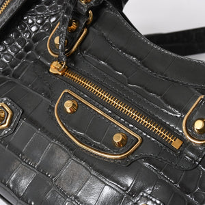 極美品 BALENCIAGA バレンシアガ クラシックメタルエッジシティ 2WAY ハンドバッグ ショルダーバッグ 390160 グレー ゴールド金具 中古 4a006968