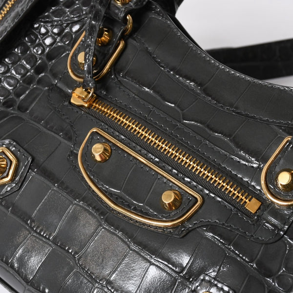 極美品 BALENCIAGA バレンシアガ クラシックメタルエッジシティ 2WAY ハンドバッグ ショルダーバッグ 390160 グレー ゴールド金具 中古 4a006968