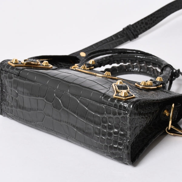 極美品 BALENCIAGA バレンシアガ クラシックメタルエッジシティ 2WAY ハンドバッグ ショルダーバッグ 390160 グレー ゴールド金具 中古 4a006968