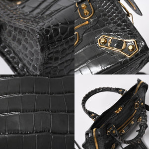 極美品 BALENCIAGA バレンシアガ クラシックメタルエッジシティ 2WAY ハンドバッグ ショルダーバッグ 390160 グレー ゴールド金具 中古 4a006968