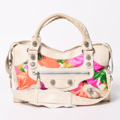 BALENCIAGA バレンシアガ ザ・ジャイアントシティ ハンドバッグ ショルダーバッグ レザー 173084 ホワイト マルチカラー 花柄 美品 中古 4a006967