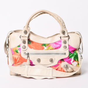 BALENCIAGA バレンシアガ ザ・ジャイアントシティ ハンドバッグ ショルダーバッグ レザー 173084 ホワイト マルチカラー 花柄 美品 中古 4a006967