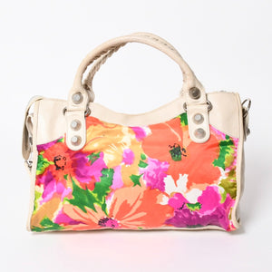 BALENCIAGA バレンシアガ ザ・ジャイアントシティ ハンドバッグ ショルダーバッグ レザー 173084 ホワイト マルチカラー 花柄 美品 中古 4a006967