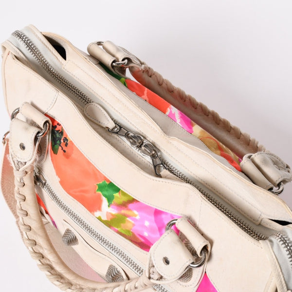 BALENCIAGA バレンシアガ ザ・ジャイアントシティ ハンドバッグ ショルダーバッグ レザー 173084 ホワイト マルチカラー 花柄 美品 中古 4a006967