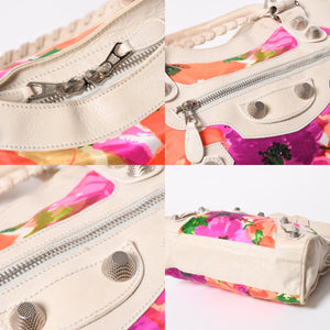 BALENCIAGA バレンシアガ ザ・ジャイアントシティ ハンドバッグ ショルダーバッグ レザー 173084 ホワイト マルチカラー 花柄 美品 中古 4a006967