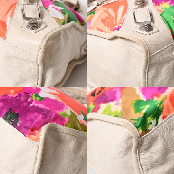 BALENCIAGA バレンシアガ ザ・ジャイアントシティ ハンドバッグ ショルダーバッグ レザー 173084 ホワイト マルチカラー 花柄 美品 中古 4a006967