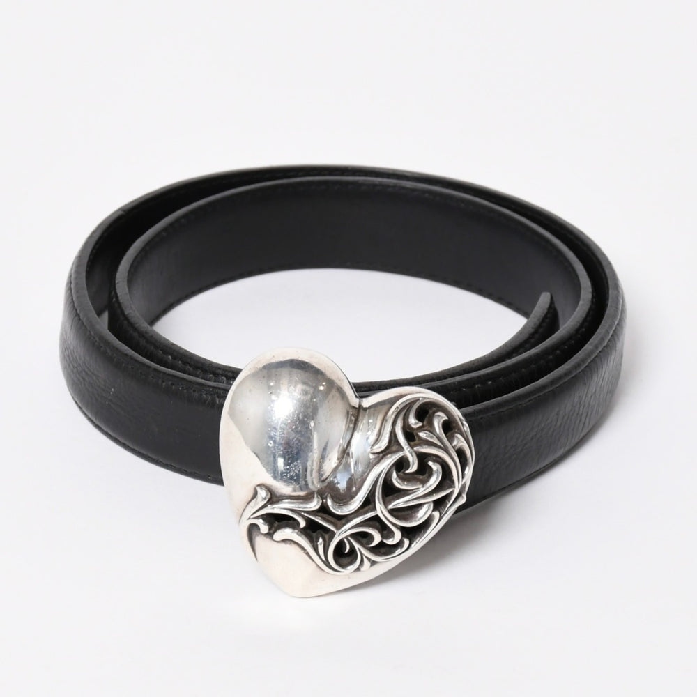 CHROME HEARTS クロムハーツ BUCKLE LRG HEART ハートバックル 1インチ レザーベルト サイズ30 スターリングシルバー 美品 中古 4a007010