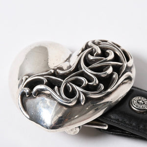 CHROME HEARTS クロムハーツ BUCKLE LRG HEART ハートバックル 1インチ レザーベルト サイズ30 スターリングシルバー 美品 中古 4a007010