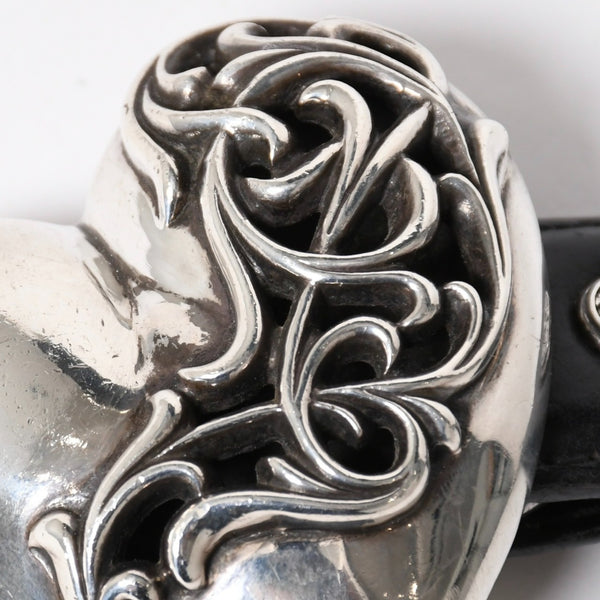 CHROME HEARTS クロムハーツ BUCKLE LRG HEART ハートバックル 1インチ レザーベルト サイズ30 スターリングシルバー 美品 中古 4a007010