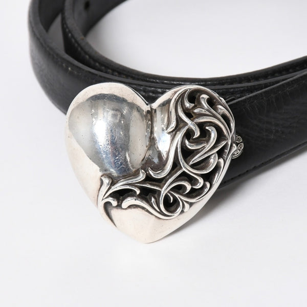 CHROME HEARTS クロムハーツ BUCKLE LRG HEART ハートバックル 1インチ レザーベルト サイズ30 スターリングシルバー 美品 中古 4a007010