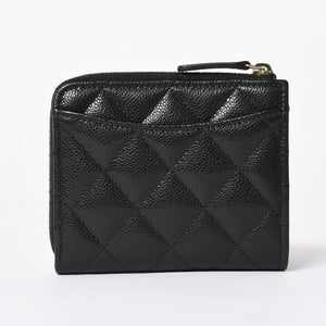 新品同様 CHANEL シャネル マトラッセ コンパクトウォレット コインケース ランダム番台 キャビアスキン ブラック ゴールド金具 中古 4a006721