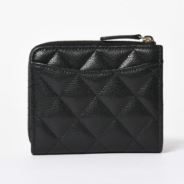 新品同様 CHANEL シャネル マトラッセ コンパクトウォレット コインケース ランダム番台 キャビアスキン ブラック ゴールド金具 中古 4a006721
