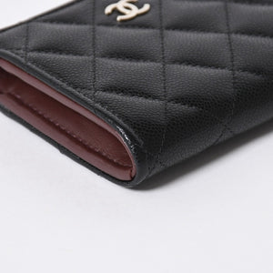 新品同様 CHANEL シャネル マトラッセ コンパクトウォレット コインケース ランダム番台 キャビアスキン ブラック ゴールド金具 中古 4a006721