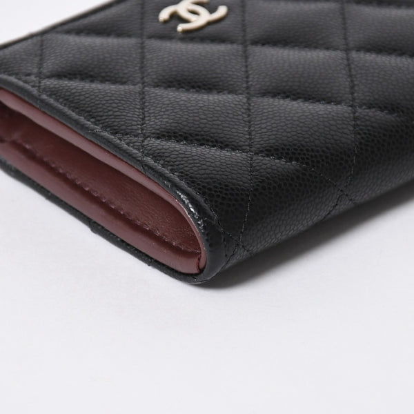 新品同様 CHANEL シャネル マトラッセ コンパクトウォレット コインケース ランダム番台 キャビアスキン ブラック ゴールド金具 中古 4a006721
