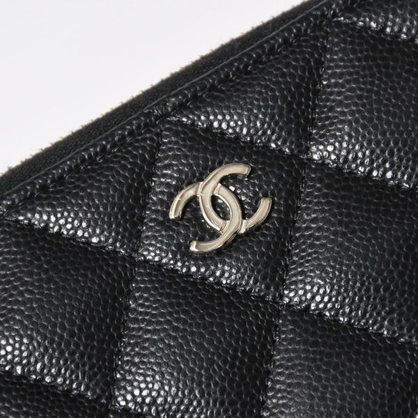 新品同様 CHANEL シャネル マトラッセ コンパクトウォレット コインケース ランダム番台 キャビアスキン ブラック ゴールド金具 中古 4a006721