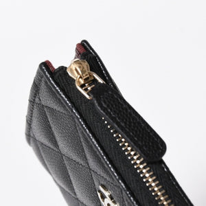 新品同様 CHANEL シャネル マトラッセ コンパクトウォレット コインケース ランダム番台 キャビアスキン ブラック ゴールド金具 中古 4a006721