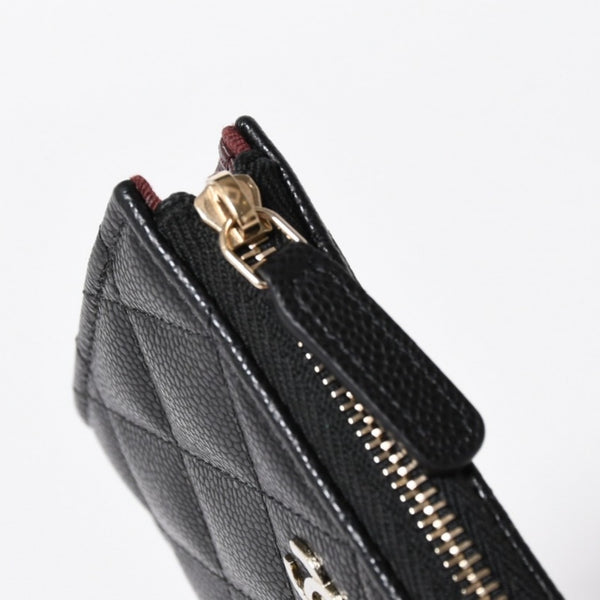 新品同様 CHANEL シャネル マトラッセ コンパクトウォレット コインケース ランダム番台 キャビアスキン ブラック ゴールド金具 中古 4a006721