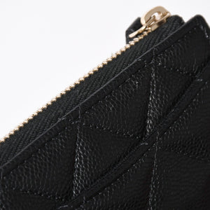 新品同様 CHANEL シャネル マトラッセ コンパクトウォレット コインケース ランダム番台 キャビアスキン ブラック ゴールド金具 中古 4a006721