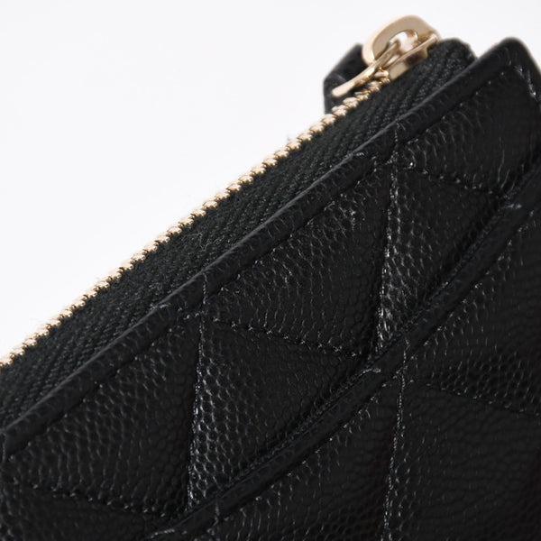 新品同様 CHANEL シャネル マトラッセ コンパクトウォレット コインケース ランダム番台 キャビアスキン ブラック ゴールド金具 中古 4a006721