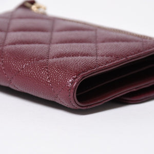 新品同様 CHANEL シャネル コンパクトウォレット 三つ折り財布 31番台 ココマーク キャビアスキン ボルドー 中古 4a006718