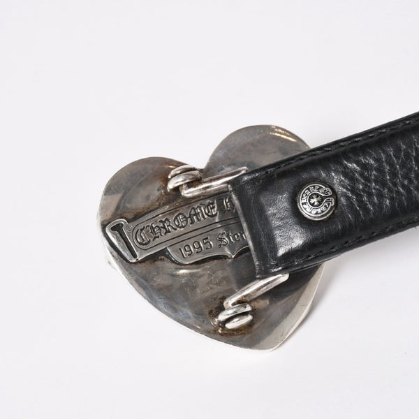 CHROME HEARTS クロムハーツ BUCKLE LRG HEART ハートバックル 1インチ レザーベルト サイズ30 スターリングシルバー 美品 中古 4a007010