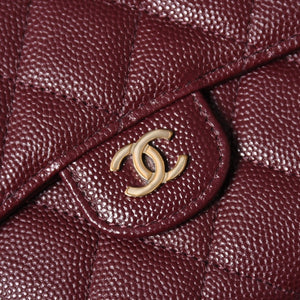 新品同様 CHANEL シャネル コンパクトウォレット 三つ折り財布 31番台 ココマーク キャビアスキン ボルドー 中古 4a006718