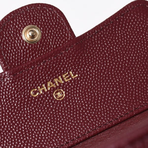 新品同様 CHANEL シャネル コンパクトウォレット 三つ折り財布 31番台 ココマーク キャビアスキン ボルドー 中古 4a006718
