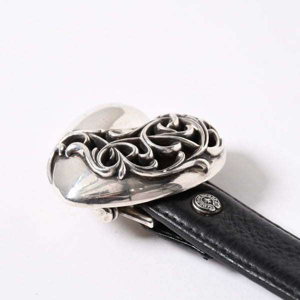 CHROME HEARTS クロムハーツ BUCKLE LRG HEART ハートバックル 1インチ レザーベルト サイズ30 スターリングシルバー 美品 中古 4a007010
