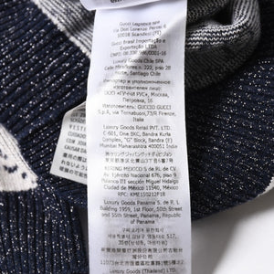 極美品 GUCCI グッチ GG総柄ラメジャガード半袖ニットセーター 692717 ネイビー アイボリー ラメ糸 GGモノグラム 中古 4a007012
