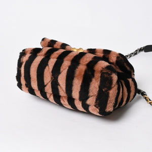 新品同様品 CHANEL シャネル19 Wチェーンバッグ AS5149 ランダム番台 ココマーク ストライプ シアリングファー フラップ 中古 4a006949
