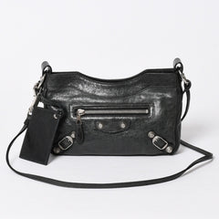 極美品 BALENCIAGA バレンシアガ Giant Hip ジャイアント ヒップ ショルダーバッグ 237203 レザー ブラック シルバー金具 中古 4a007016