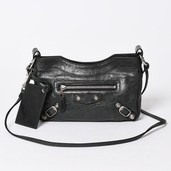 極美品 BALENCIAGA バレンシアガ Giant Hip ジャイアント ヒップ ショルダーバッグ 237203 レザー ブラック シルバー金具 中古 4a007016