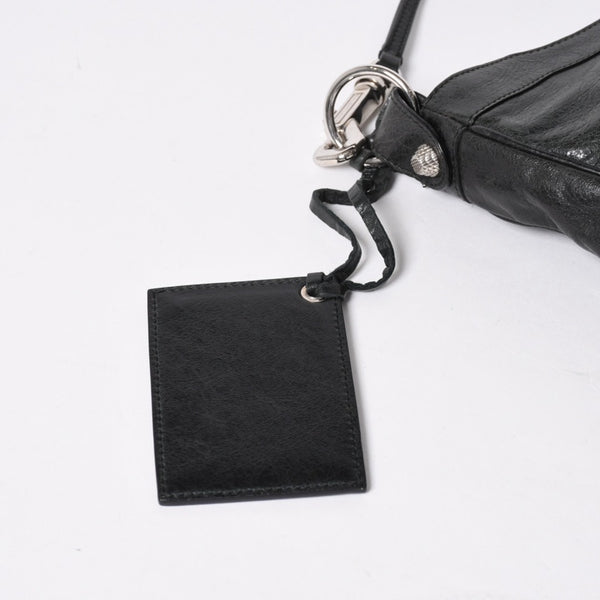 極美品 BALENCIAGA バレンシアガ Giant Hip ジャイアント ヒップ ショルダーバッグ 237203 レザー ブラック シルバー金具 中古 4a007016