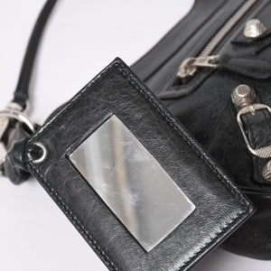 極美品 BALENCIAGA バレンシアガ Giant Hip ジャイアント ヒップ ショルダーバッグ 237203 レザー ブラック シルバー金具 中古 4a007016