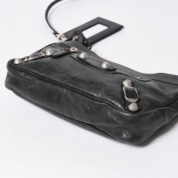 極美品 BALENCIAGA バレンシアガ Giant Hip ジャイアント ヒップ ショルダーバッグ 237203 レザー ブラック シルバー金具 中古 4a007016