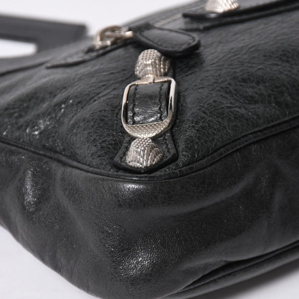 極美品 BALENCIAGA バレンシアガ Giant Hip ジャイアント ヒップ ショルダーバッグ 237203 レザー ブラック シルバー金具 中古 4a007016