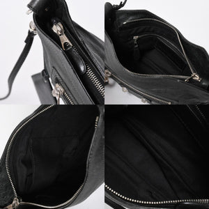 極美品 BALENCIAGA バレンシアガ Giant Hip ジャイアント ヒップ ショルダーバッグ 237203 レザー ブラック シルバー金具 中古 4a007016