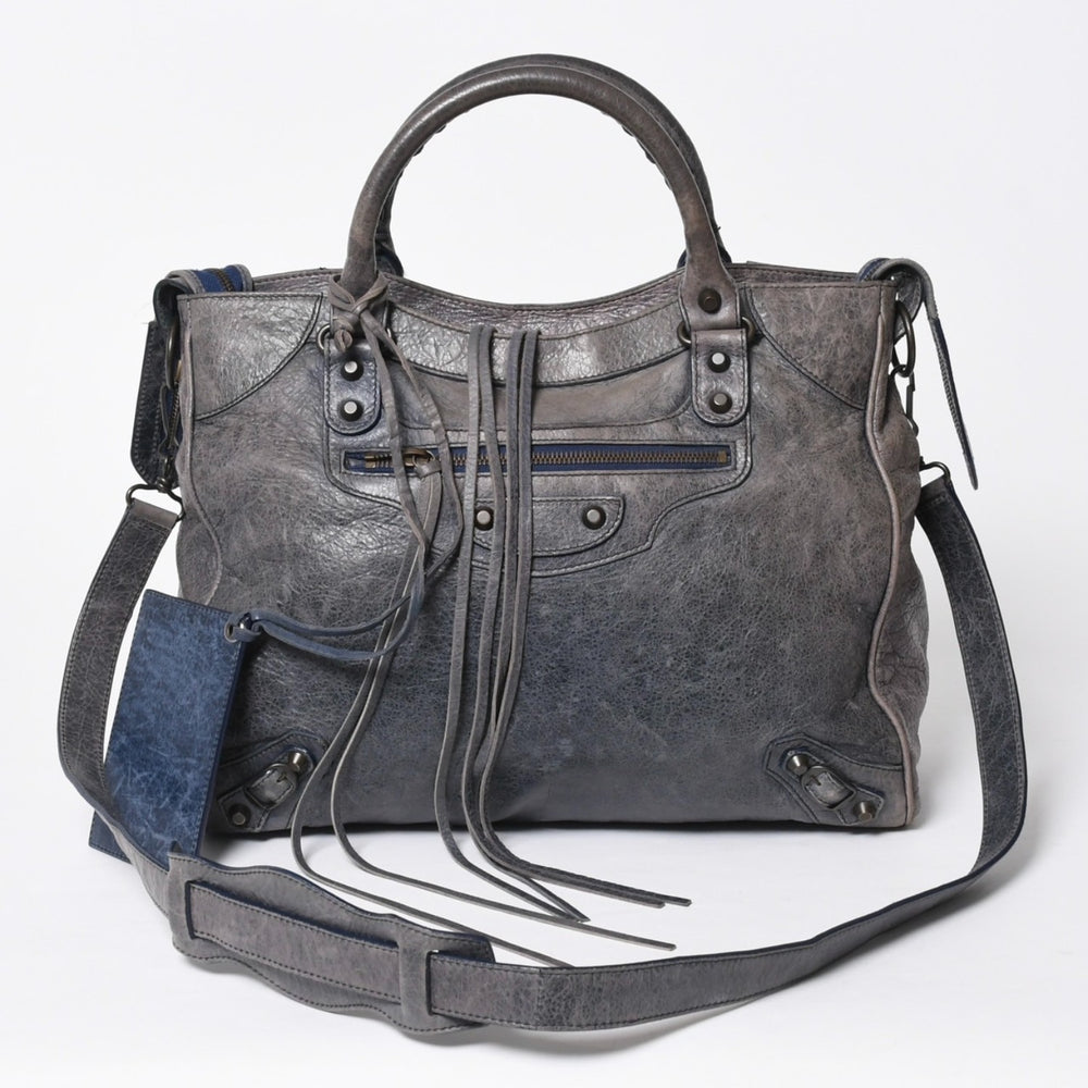BALENCIAGA バレンシアガ Classic Velo クラシック ヴェロ 2WAYバッグ 235216 ヴィンテージレザー ネイビー ガンメタ金具 良品 中古 4a007014