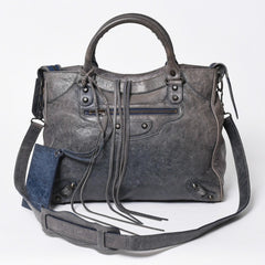 BALENCIAGA バレンシアガ Classic Velo クラシック ヴェロ 2WAYバッグ 235216 ヴィンテージレザー ネイビー ガンメタ金具 良品 中古 4a007014
