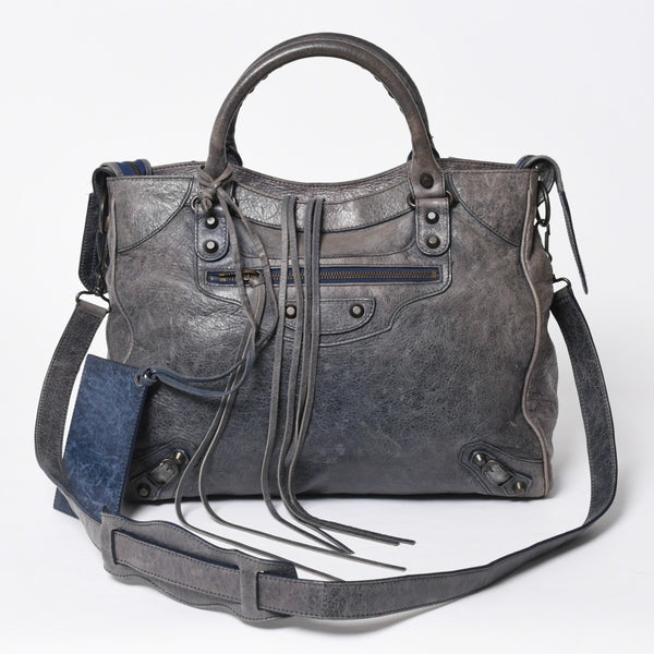 BALENCIAGA バレンシアガ Classic Velo クラシック ヴェロ 2WAYバッグ 235216 ヴィンテージレザー ネイビー ガンメタ金具 良品 中古 4a007014