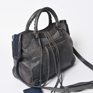 BALENCIAGA バレンシアガ Classic Velo クラシック ヴェロ 2WAYバッグ 235216 ヴィンテージレザー ネイビー ガンメタ金具 良品 中古 4a007014
