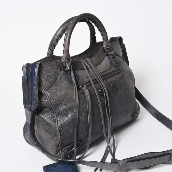 BALENCIAGA バレンシアガ Classic Velo クラシック ヴェロ 2WAYバッグ 235216 ヴィンテージレザー ネイビー ガンメタ金具 良品 中古 4a007014