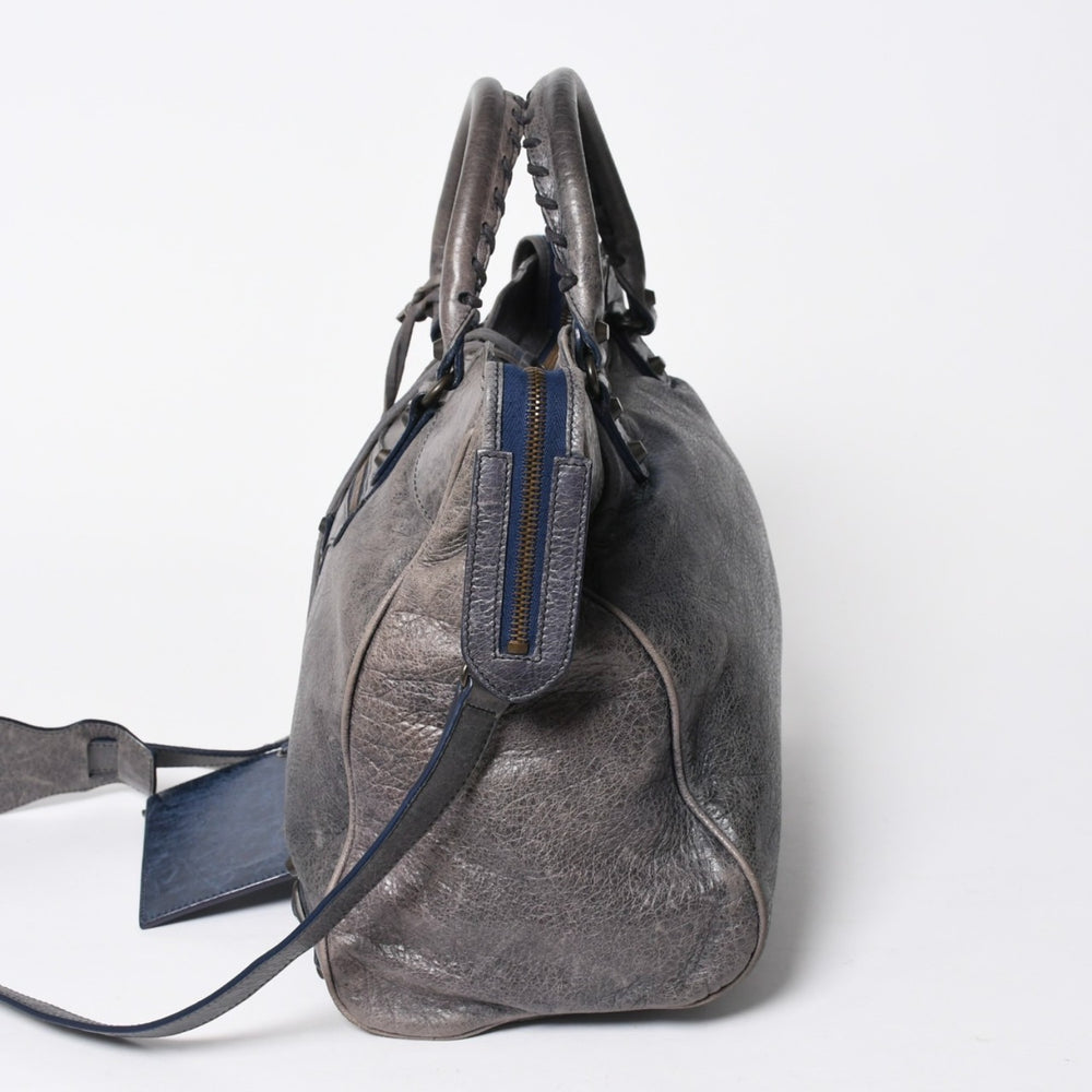 BALENCIAGA バレンシアガ Classic Velo クラシック ヴェロ 2WAYバッグ 235216 ヴィンテージレザー ネイビー ガンメタ金具 良品 中古 4a007014