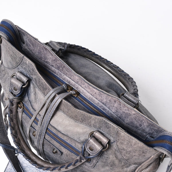 BALENCIAGA バレンシアガ Classic Velo クラシック ヴェロ 2WAYバッグ 235216 ヴィンテージレザー ネイビー ガンメタ金具 良品 中古 4a007014