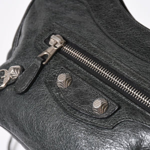 極美品 BALENCIAGA バレンシアガ Giant Hip ジャイアント ヒップ ショルダーバッグ 237203 レザー ブラック シルバー金具 中古 4a007016